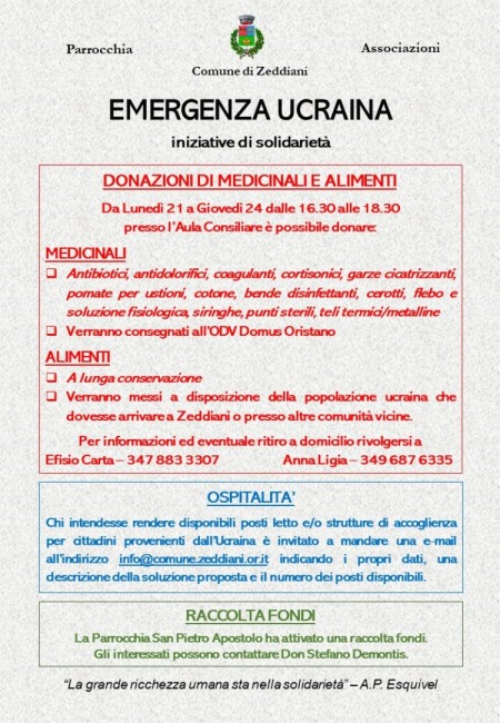 Emergenza Ucraina – Iniziative di solidarietà