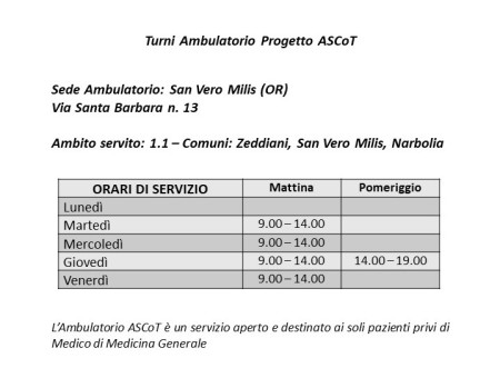 AMPLIAMENTO ORARIO DI SERVIZIO ASCoT San Vero Milis