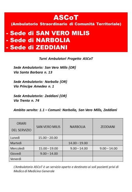 AMBULATORI ASCoT – Aggiornamento orari