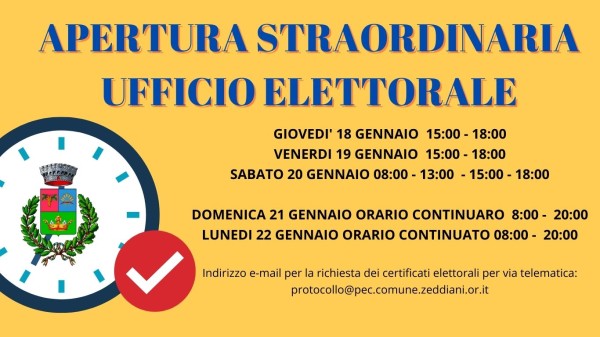 ELEZIONI REGIONALI 2024 - APERTURA STRAORDINARIA UFFICIO ELETTORALE