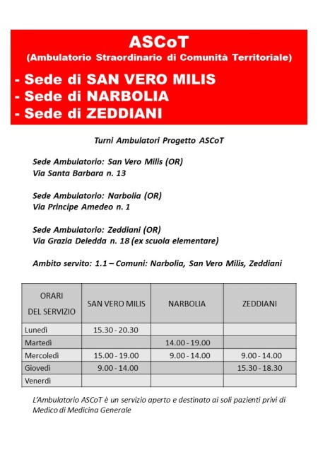 AMBULATORIO ASCoT – AMPLIAMENTO DEL SERVIZIO