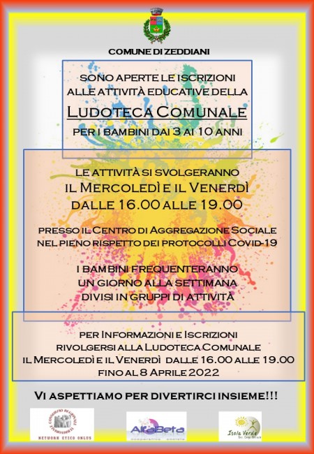 Apertura iscrizioni alle attività educative della Ludoteca Comunale