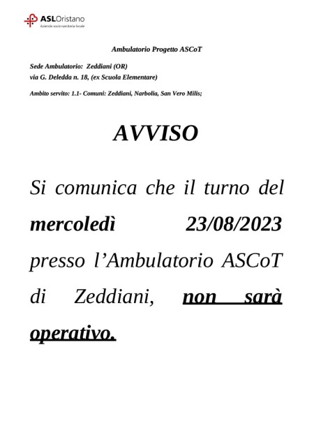 AMBULATORI ASCOT – TURNI SOSPESI