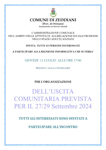 USCITA COMUNITARIA – INCONTRO INFORMATIVO