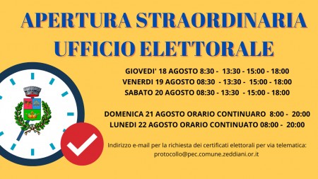 Apertura straordinaria Ufficio Elettorale - Elezioni del 25 settembre 2022