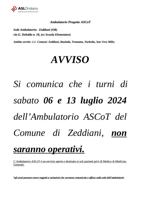 ASCOT ZEDDIANI – TURNI SOSPESI