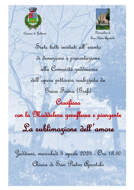 DONAZIONE ALLA COMUNITA’ DELL’OPERA “LA SUBLIMAZIONE DELL’AMORE” DI GRECA FIRINU